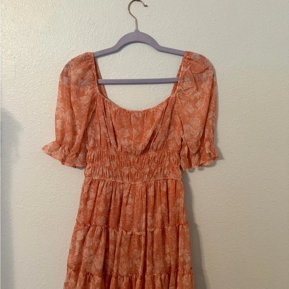 Women’s Elegant Orange Floral Dress - Picture 2 of 3